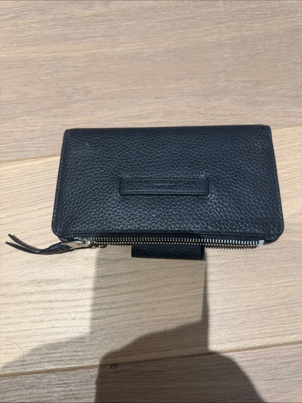 All Saints Black Pebbled Leather Zip-Around Wallet with Tab
